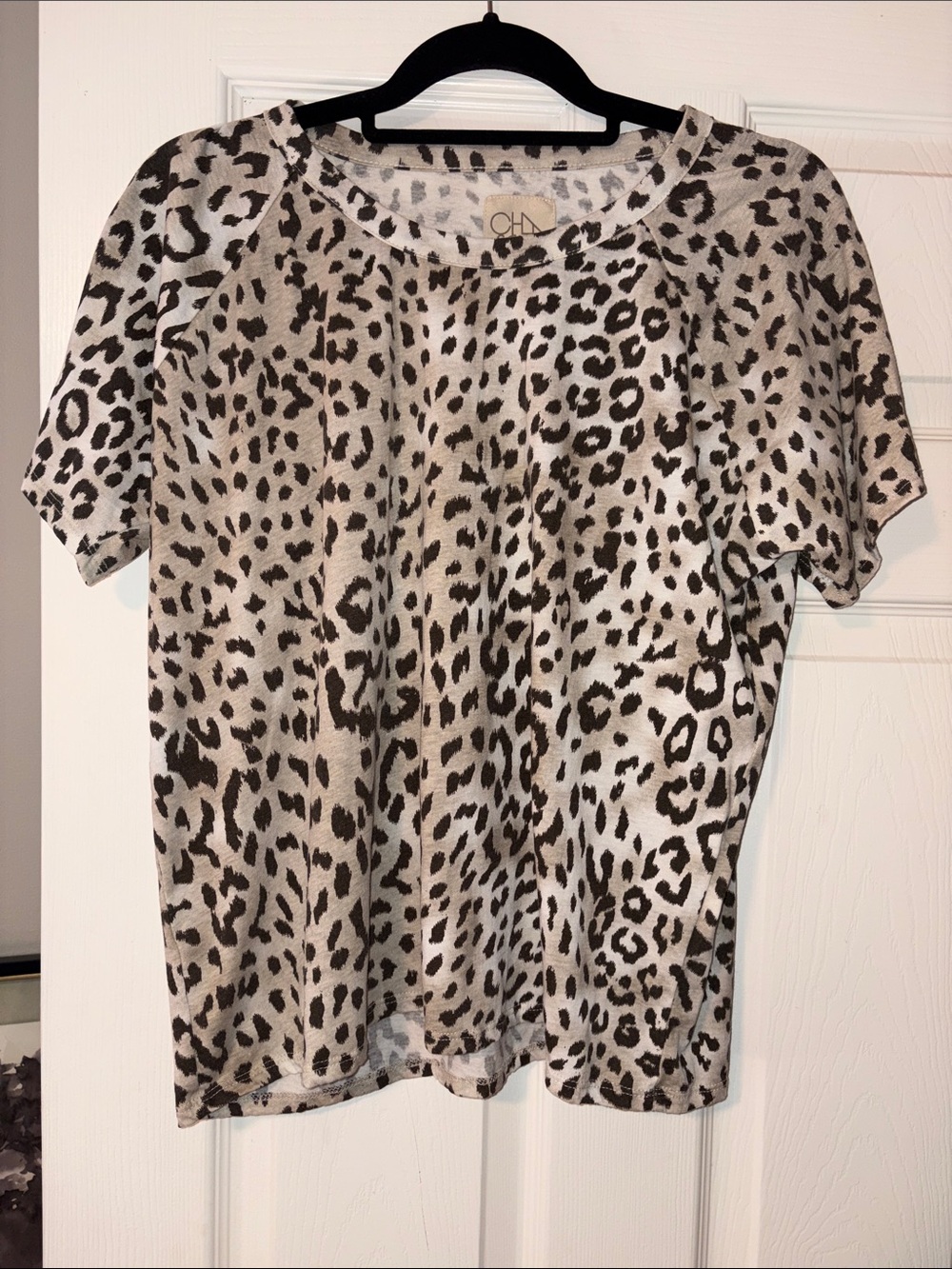 Taupe and Black Leopard Print Short Sleeve Top
